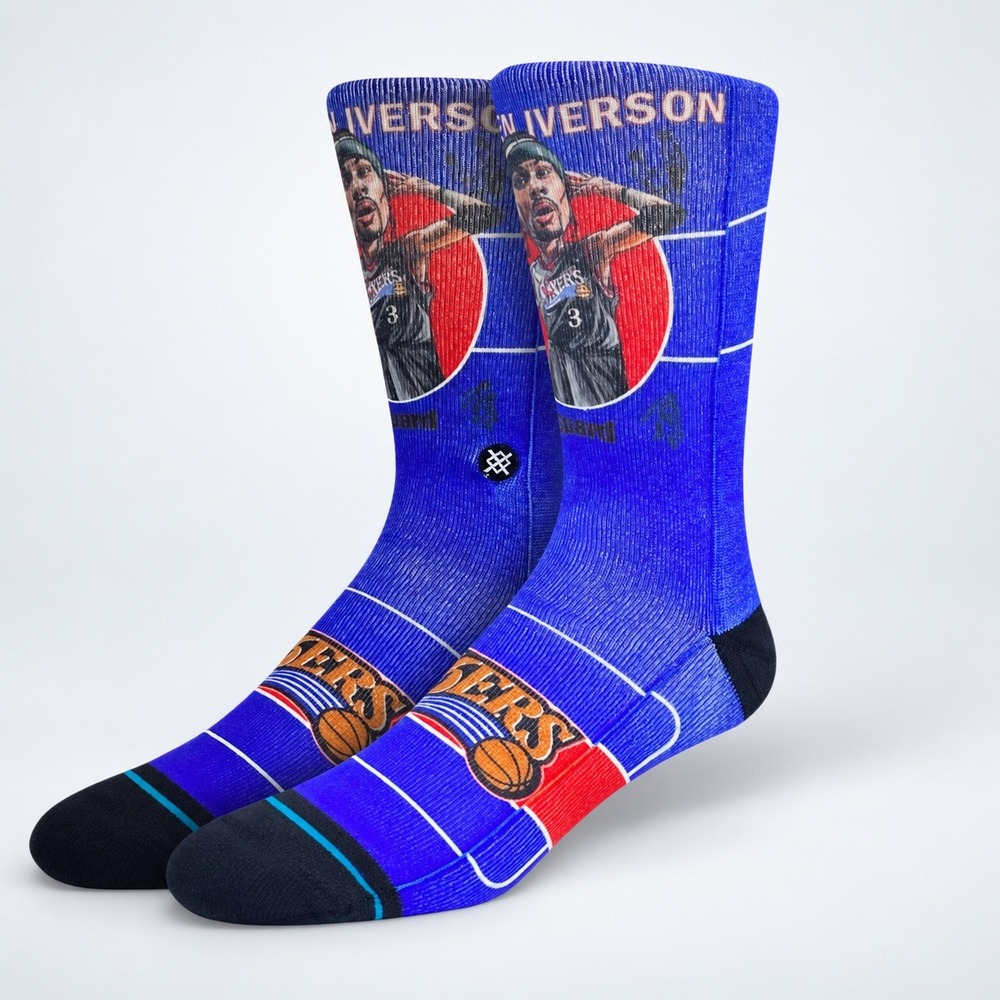NWT Stance Allen Iverson Retro Bighead Socks L 9-13 76ers NBA A555C23IVE